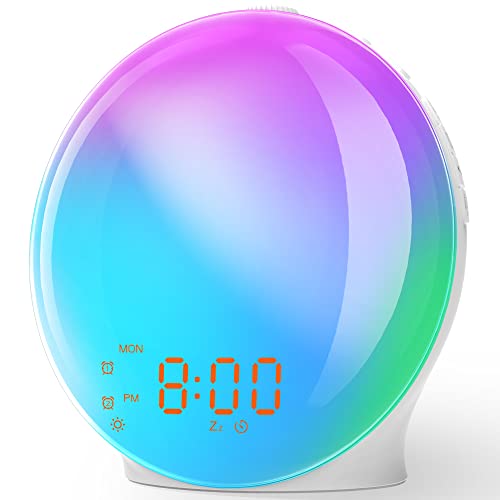 ARTINABS Lichtwecker Tageslichtwecker Vollbild Wake up Light, 14 Farblicht Wecker mit Licht 2 Alarmen, 320 Lux Lichtwecker 8 Verschiedenen Wecktönen, Schlummerfunktion und FM Radio Für Kinder Cover