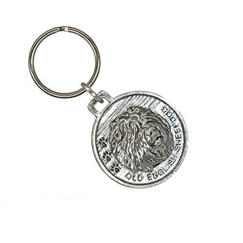 Old English Sheepdog Keychain, Dog, Pewter, D132KC, 1 1/2