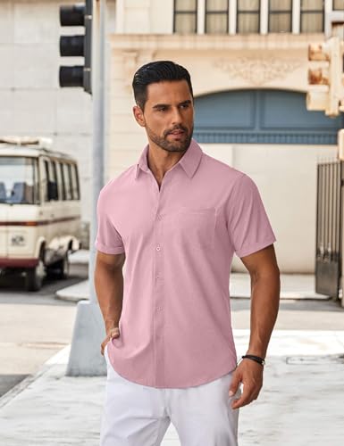 COOFANDY Men's Casual Button Down Shirts Short Sleeve Beach Summer Shirt Vacation Wedding Shirts with Pocket3