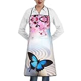 Tablier avec poches Motif papillon zen et bords noirs : doux au toucher, convient pour les cuisines, restaurants, etc. Dimensions déplié : 71 x 52 cm, blanc, taille unique