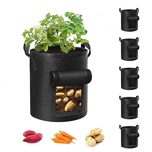 MAOTN Bolsa de Cultivo de Patatas de Tomate, Bolsa de Cultivo de Plantas de 4/5/7/10/15 galones, Bolsa de plantación de Fresas de Patata de Fieltro no Tejido,Black,5 Gallon Cover