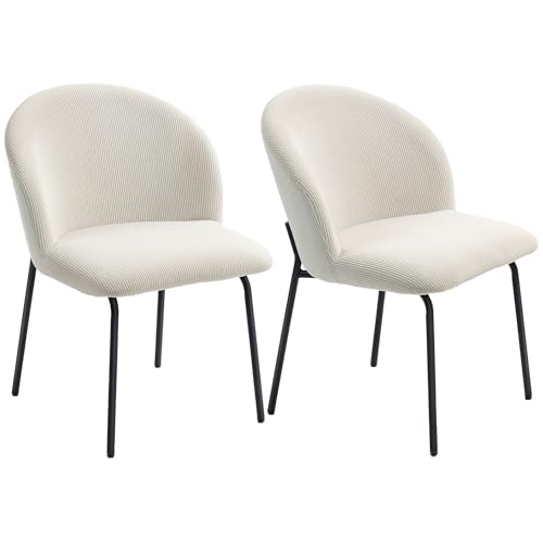 HOMCOM Lot de 2 chaises de Salle à Manger en Velours côtelé, chaises de Cuisine sans accoudoirs avec Assise Large rembourré, Dossier incurvé et Pieds en...