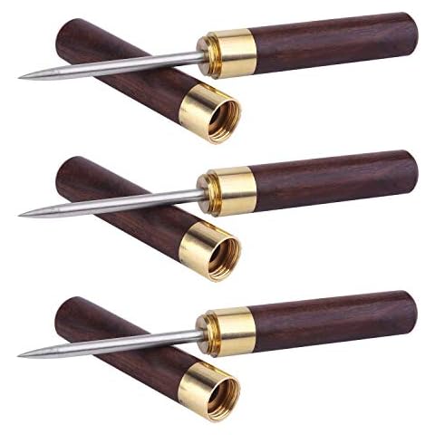 Cettkowns 3-Pack Portable Stainless Steel Ice Picks with Wooden Handle and Safety Cover for Kitchen Bar (Ebonywood) Cover