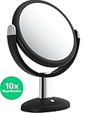 Vremi 10x Magnified Vanity Mirror - 7 Inch Round Makeup Cosmetic Mirror for Bathroom or Bedroom Table Top - Portable Double Sided Glass Mirror Stand with 360 Degree Swivel - Black