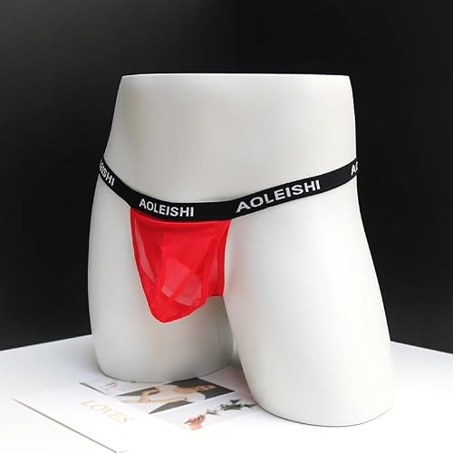 HAVBX String à poche bombée séparée pour homme, culotte sissy pour homme, lingerie transparente, Rouge, taille unique – vue 6