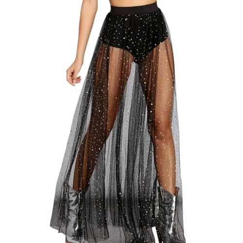 Jupe de taille noire en maille longue pour soirées et festivals électro