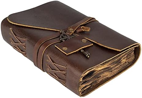 Vintage Leather Journal with Burned Antique Deckle Edge Paper - Perfect for Writing, a Book of Shadows Journal, a Grimoire, Sketching, as a Diary - 7 x 5" (18 x 13 cm)