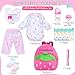 Pedolltree 12 Pcs Set Reborn Dolls Newborn Baby Girl Clothes Pink Elephant Outfit Accessories for 17-22 Inch Reborn Baby Dolls with Strawberry Backpack&Feeding Set