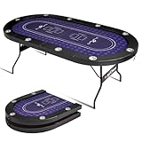 REAHOISY 84 Inch Poker Table Foldable, 10 Player Folding Casino Tables with Casino Grade Felt, Padded Rails & Cup Holders, Portable Poker Table for Texas Holdem