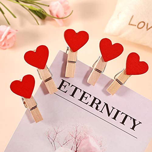 40Pcs Clothes Pins Mini Clothespins Colored - Wooden Small Clothespins For Photos Pictures Crafts Colorful Wood Clothing Line Chip Clips Decorative Pin For Photo Decoration Craft (Red Heart) #TOP4