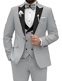 Wangyue Sliver Gray Tuxedo Suit for Men 3 Piece Slim Fit Formal Tuxedo Suit Set Shawl Lapel Tuxedo for Wedding Party Prom Christmas Size M