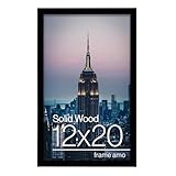 Frame Amo 12x20 Black Solid Wood Picture or Poster Frame, 1 inch Wide Border, Acrylic Face