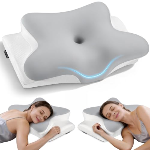 Cervical Neck Pillow for Pain Relief - Ergonomic Side Sleeper Pillow for Neck Support, Cooling Memory Foam Pillows, Contour Pillow Orthopedic Bed Pillow for Back Stomach Sleepers (Dark Grey)
