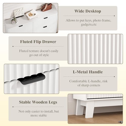 Image of HUANLEGO Shoe Cabinet Storage for Entryway with 6 Flip Drawers, Fluted Narrow Shoe Organizer with Wooden Legs, Freestanding Slim Shoe Storage Hidden Shoe Rack Organizer for Front Door Entrance, White
