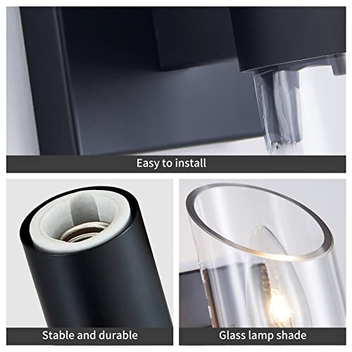 Image of WUZUPS Set of 2 1-Light Bathroom Wall Light Fixture Over Mirror Class Shade Morden Vanity Scones for Bathroom Bedroom Living Room, E12 Base, Black