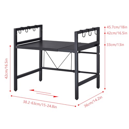 2-Tier Expandable Microwave Oven Rack, Telescopic Kitchen Counter Storage Organizer with 6 Hooks, Free Standing Adjustable Spice Rack, Heavy Duty Microwave Stand Baker's Rack Pot & Pan Rack - Image 7