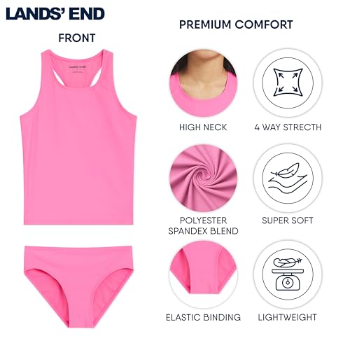 Image of Lands' End Girls' UPF 50+ Swim Bikini Bottom and Racerback Tankini Set