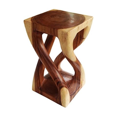 Collumino® Asian Oriental Vine Twist 20 inch Wood Stool ~ Square Top Side Table ~ End Table (Honey Wax Brown) Cover