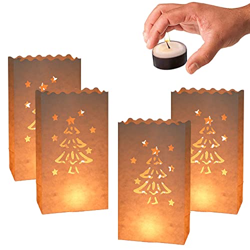 YGCHEN Sac à Bougie Blanc Luminaires Sac en Papier pour Bougies Photophore Bougie en Papier Lanternes Résistants à la Flamme Sac à Bougies Décoration...