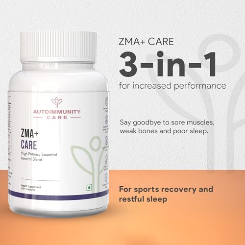 Image of ZMA+ Care | Zinc Magnesium Supplement with Vitamin B6 | Supports Sleep, Muscle Recovery, Brain Health, Immunity & Stress Relief | ZMA Supplement for Men & Women | 60 Caps (30 doses)