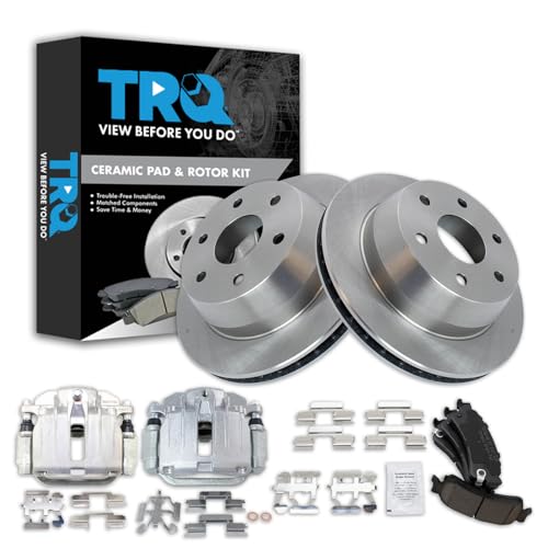 Image of TRQ Rear Brake Pad and Rotor Set Ceramic Rotors Calipers