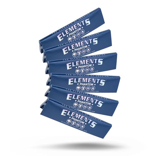 Elements Phantom King Size Slim Rolling Papers Ultra Thin Gum Papers Slow Burning Smooth Taste 32 Leaves per Pack - 6 Pack