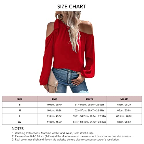 Blusa feminina de um ombro só, elegante, manga lanterna, tomara que caia, túnica, Vermelho, Small
