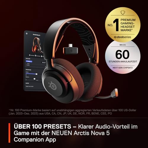 SteelSeries Arctis Nova 5 Wireless - Gaming Headset- Multi-System -PC,PS5 - Magnetische Neodym-Treiber -Über 100 Audio Presets - 60H… – Ansicht 5