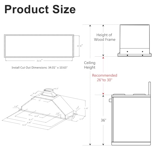 Image of HisoHu Insert Range Hood 36 Inch, 900 CFM with Ducted Convertible Ductless (Kit Included), 4 Speed Gesture Sensing&Touch Control Panel, Stainless Steel Kitchen Vent (36 Inch)