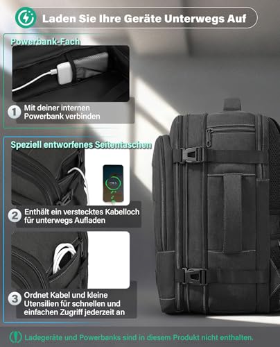 VANKEV Eurowings Ryanair EasyJet Wizz Air Handgepäck Erweiterbar 40x30x20 bis 40x30x25, 24L bis 30L, Sitzunter Rucksack für Reisen passt zu 15,6 Zoll Laptops dunkelgrau