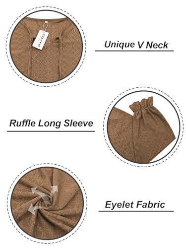 Image of DOLNINE Plus Size Tops for Women V-Neck Puff Long Sleeve Eyelet Drawstring Shirts