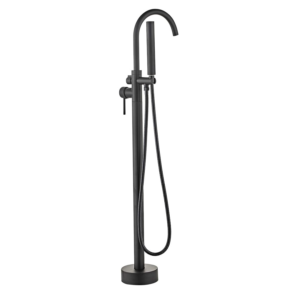 Grifo de bañera con ducha, grifo de bañera de pie con caño giratorio de 360°, grifo de baño alto, ajustable caliente y frío, estilo moderno negro 110 cm