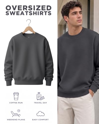 Image of Nobero Oversized Sweatshirts for Man Stylish Crew Neck | 280 GSM Rich Cotton Fleece Solid Oversized Fit Full Sleeve Sweatshirt for Men | Stylish Casual Wear Winter Sweatshirt for Men