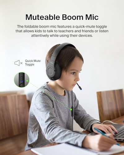 Image of Belkin SoundForm Inspire Wired Over-Ear Headset for Kids, Online Learning & Travel w /Built-in Boom Mic, 85dB Safe Volume Limit - USB-C & 3.5mm - Compatible w /iPhone, iPad, Galaxy & More - Black