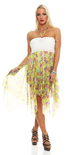Fashion4Young 5605 Cocktailkleid Sommer Knielanges Chiffon-Kleid Dress 6 Farben (34-36-38, Gruen)