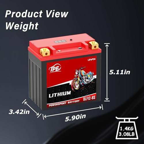 Image of Lithium Motorcycle Battery YTX12-BS 12V, Lightweight LiFePO4 Replacement, High Starting Power, Maintenance-Free Powersports Battery