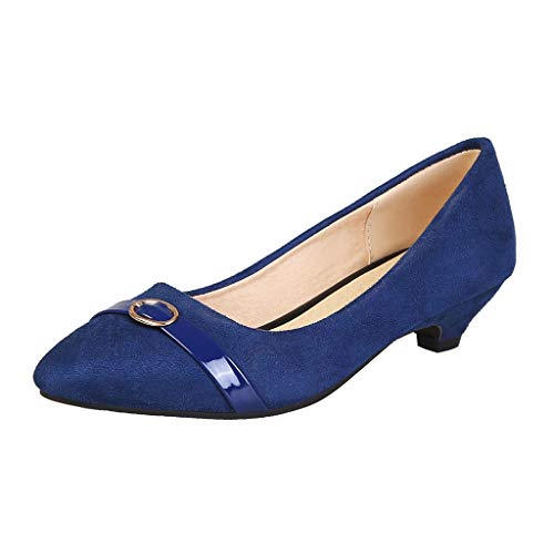 MIOKE Women's Pointed Toe Comfy Low Kitten Heel Pumps Suede Buckle Slip On Loafer Casual Office Dress Shoes