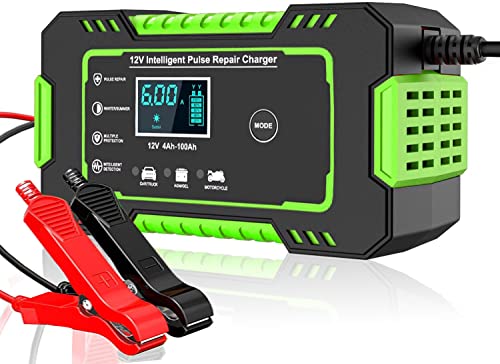 6A Autobatterie Ladegerät, 12V KFZ Batterieladegerät Vollautomatisches Intelligentes Erhaltungsladegerät mit LCD-Bildschirm Mehrfachschutz für Auto, Motorrad, Rasenmäher oder Boot