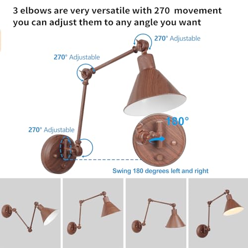 Image of TRLIFE Wall Sconce Plug in, Dimmable Wall Sconce with Switch Swing Arm Wall Lights Plug in Wall Mounted Light Wall Sconces Lighting with 6FT Plug in Cord, E26 Base(1 Pack, Walnut Color)