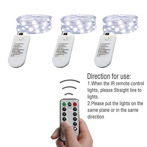 6PCS Fairy String Cool White Changing Twinkle Lights with 2pcs Remote, 6.5ft 20 LEDs Silver Wire,CR2032 Battery Powered, Indoor Decorative Bedroom,Wedding,Patio,Christmas,Outdoor Garden,Stroller