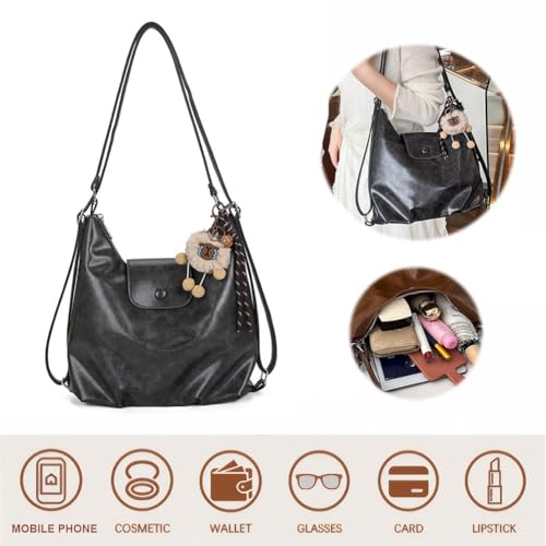 Single Shoulder Tote Bag for Women Vintage PU Leather Shoulder Bag W/Adjustable Shoulder Strap Large Capacity Handbag for Tr2