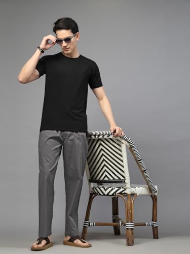 Image of Majestic Man Comfort Fit Solid Cotton Casual Lounge Pyjama with Elastic Waist, Drawstring & Zip Closure