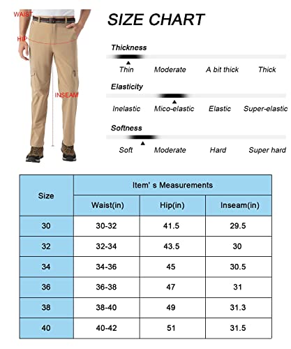Rdruko Men's Hiking Work Pants Lightweight Quick Dry Water Resistant Outdoor Fishing Pants 6 Pockets (Khaki,Us 34) #TOP6