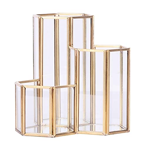 Buwei Portalápices en oro, organizador hexagonal para lápices de escritorio, reglas, almacenamiento de pinceles de maquillaje, organizador de brochas de maquillaje, recipiente multifuncional