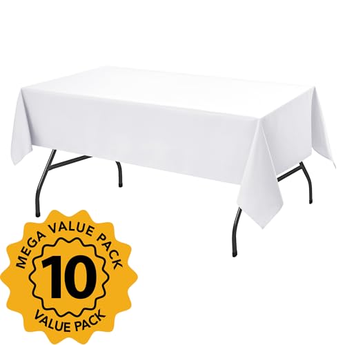 Dailyset 10-Pack White Tablecloths for Rectangle Tables, 60 x 102 Inches, Stain-Resistant Polyester Fabric for 6 Foot Tables - Washable Table Covers for Weddings, Banquets, Birthday, Parties, Events #2