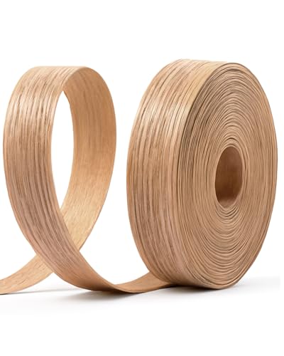 Image of Red Oak Edge Banding 3 /4 inch x 25 ft Real Wood Veneer Plywood Edge Banding Iron-on Pre-glued Veneer Edging Tape for Cabinet Repairs Furniture Restoration
