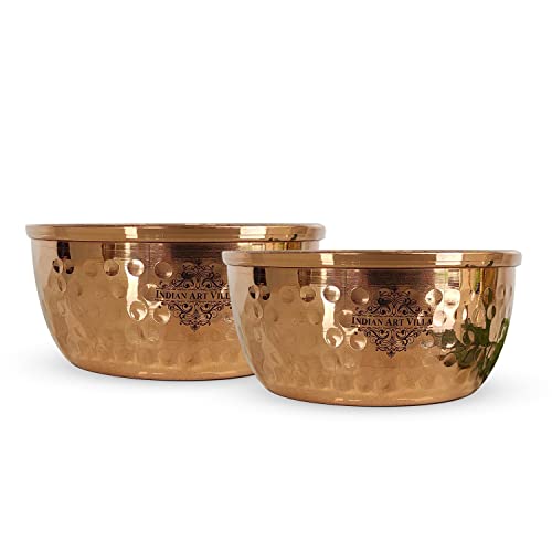 Indian Art Villa Hammered Copper Bowl, Serveware Dinnerware, Hotel Restaurant, Diameter 3.5'' Inch, Brown,9 Oz, Pack Of - 2