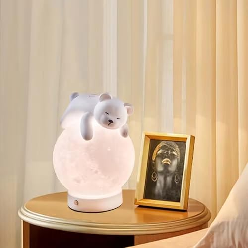 Image of CIMPEX Decorative Cute Teddy Figurine Moon Lamp Night Light, with USB Powered for Room Decoration, Gifting, Birthday, Anniversary, Christmas Light, Dimmable, 3 Ways Color Changing