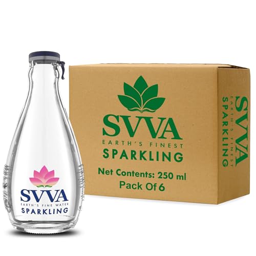 Image of SVVA Sparkling Water 250ml (Pack of 6) | Premium Sparkling Water Bottle | Sugar Free Drinks | Zero Calorie Drink | Carbonated Water | Proudly Made in India | Premium Glass Bottle