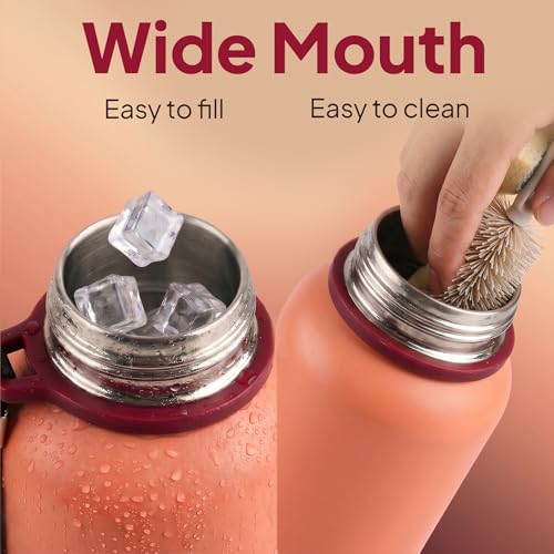 Image of CELLO Duro Kent Gen-X Stainless Steel Flask 520ml Peach | Wide Mouth with Carrying Loop, Leak Proof Double Wall Vacuum Insulated Hot and Cold Flask Water Bottle For Office Gym Biking Outdoor Hydration